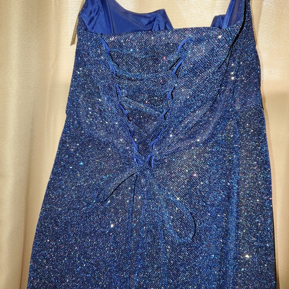 Royal Blue Glitter Strapless Prom Dress - Picture 5 of 8